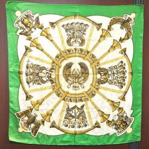 Authentic HERMES Carre 90 Scarf Egypt Motif Silk Green